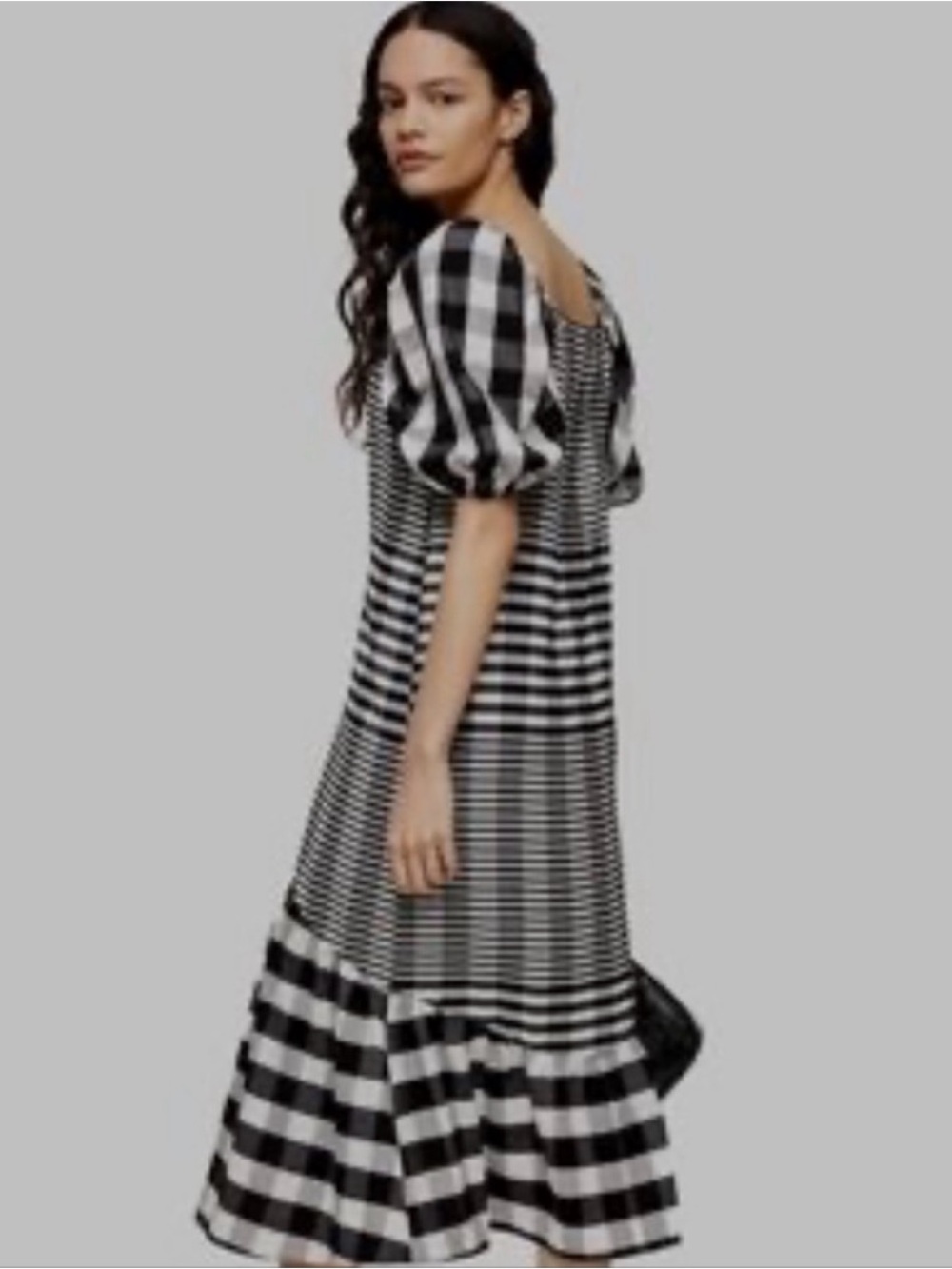 Topshop whimpsygoth gingham square neck Bubble tiered Textured Midi Dress tall 6